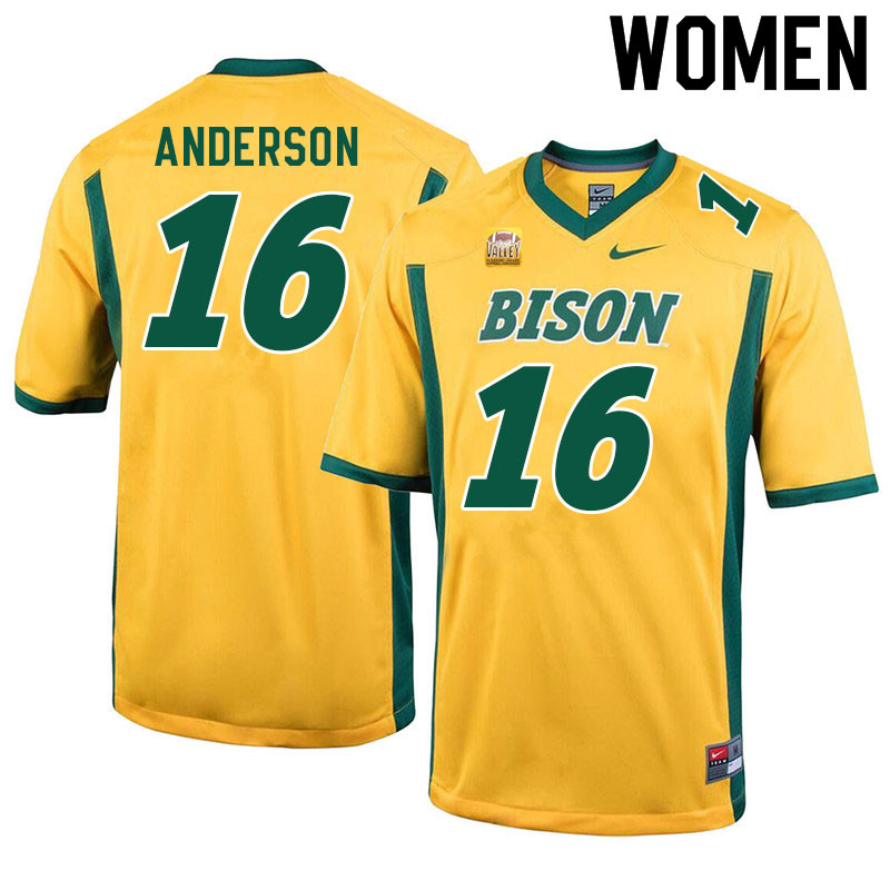 Women #16 Peter Anderson North Dakota State Bison College Football Jerseys Sale-Yellow - Click Image to Close